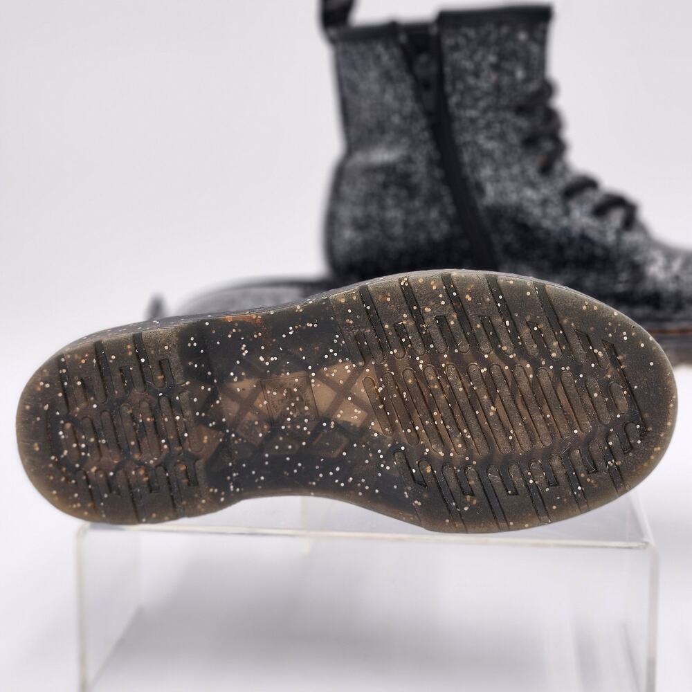 Dr. Martens Black Glitter Rubber Lace Up Girls 2 Emo Gothic S0065 - Picture 9 of 9